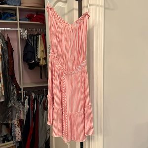 red and white striped strapless dress